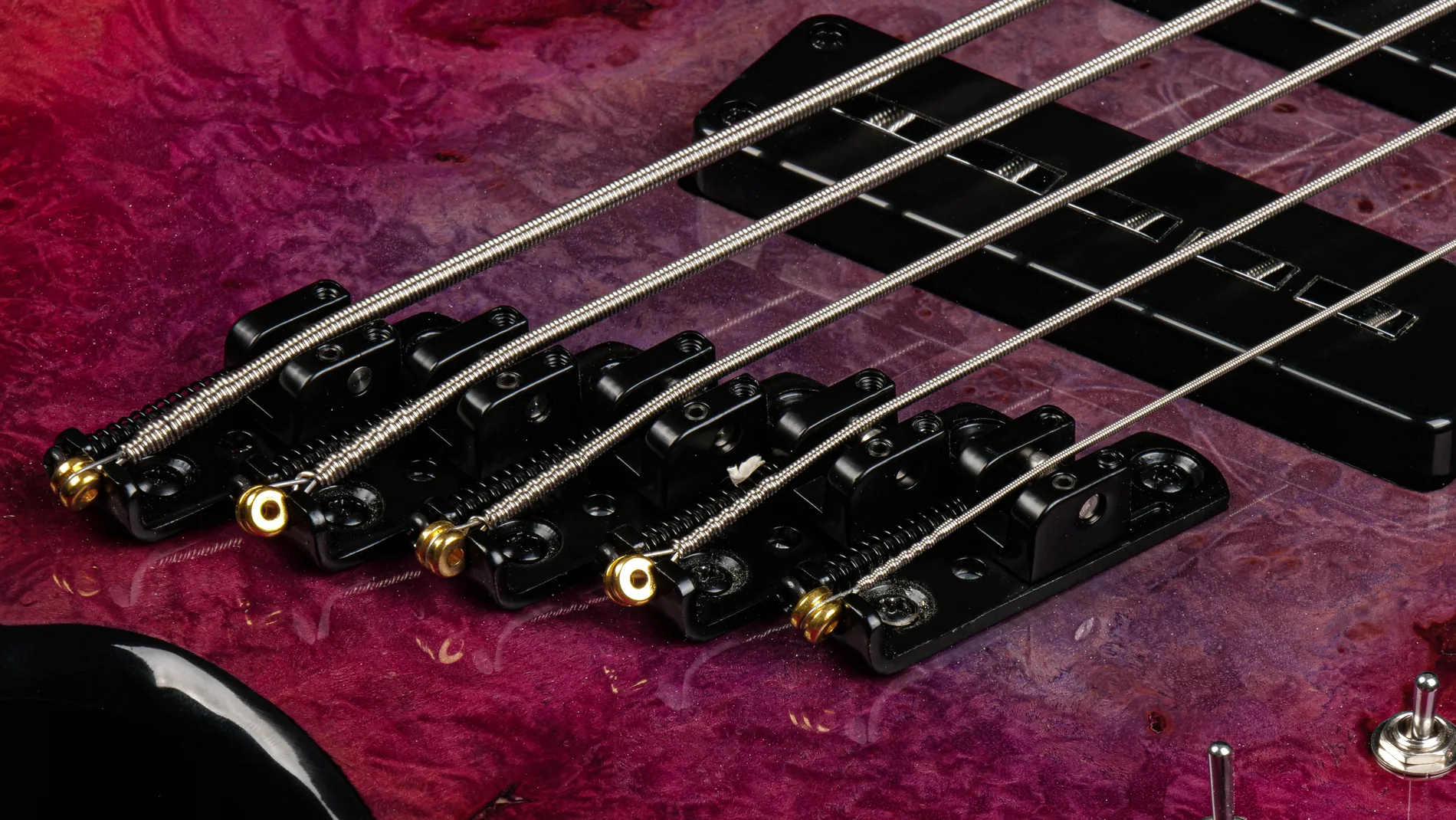 FF524 individual bridge saddles, strings, pickups, and control switches