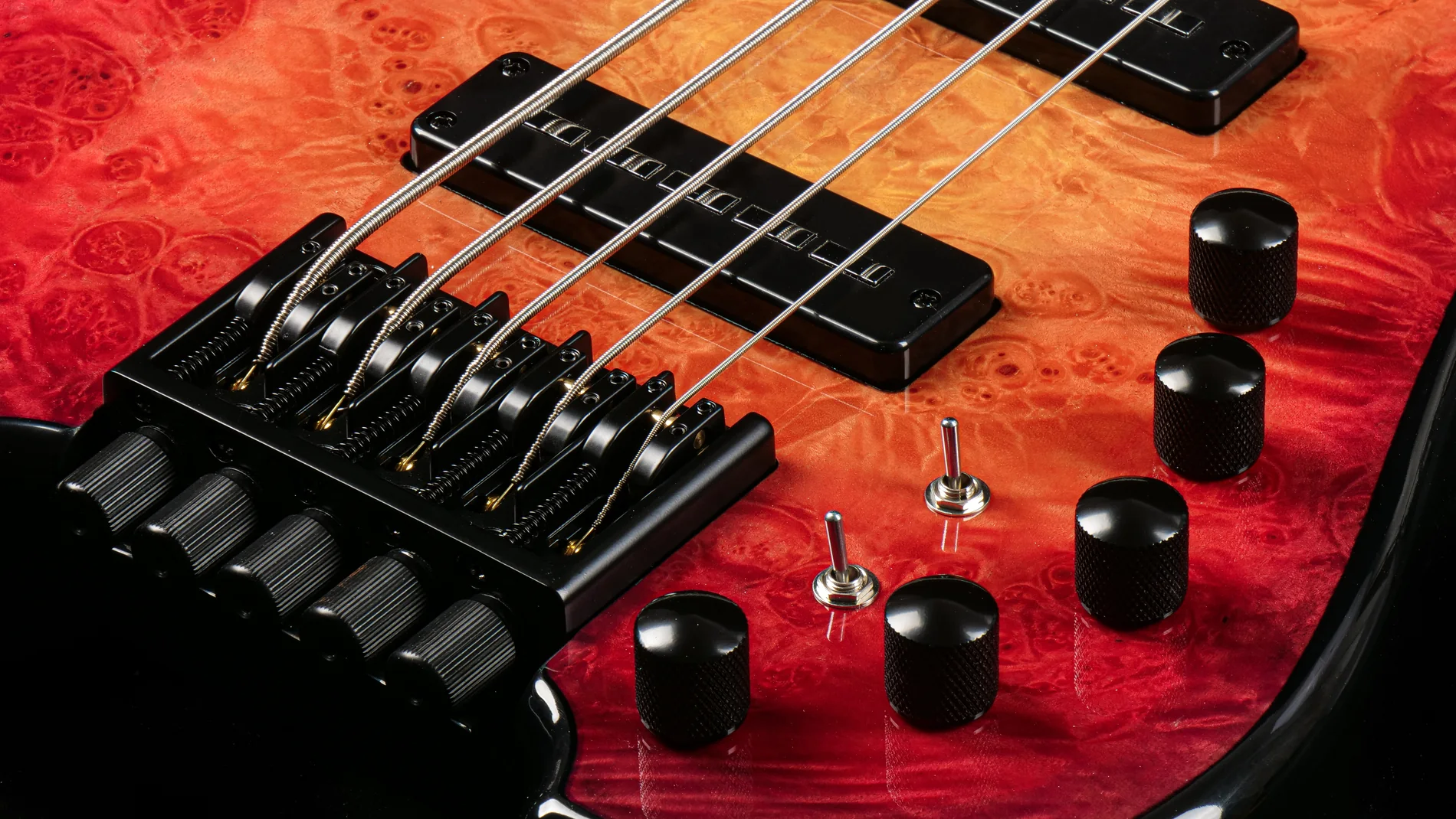 HT524-BM-OSR in Ruby Amber finish, bridge and hardware detail