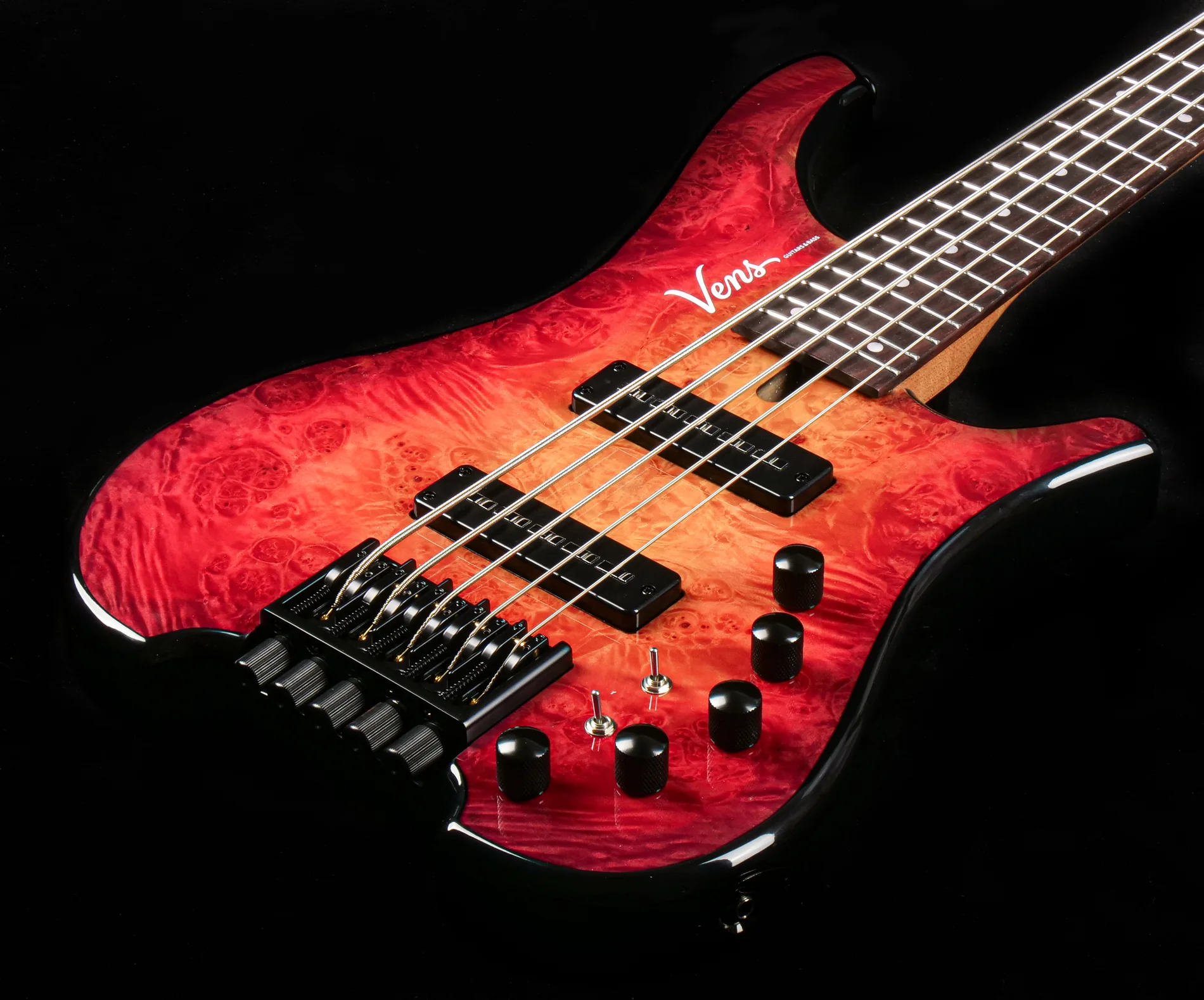 HT524-BM-OSR in Ruby Amber finish, figured finish and control detail