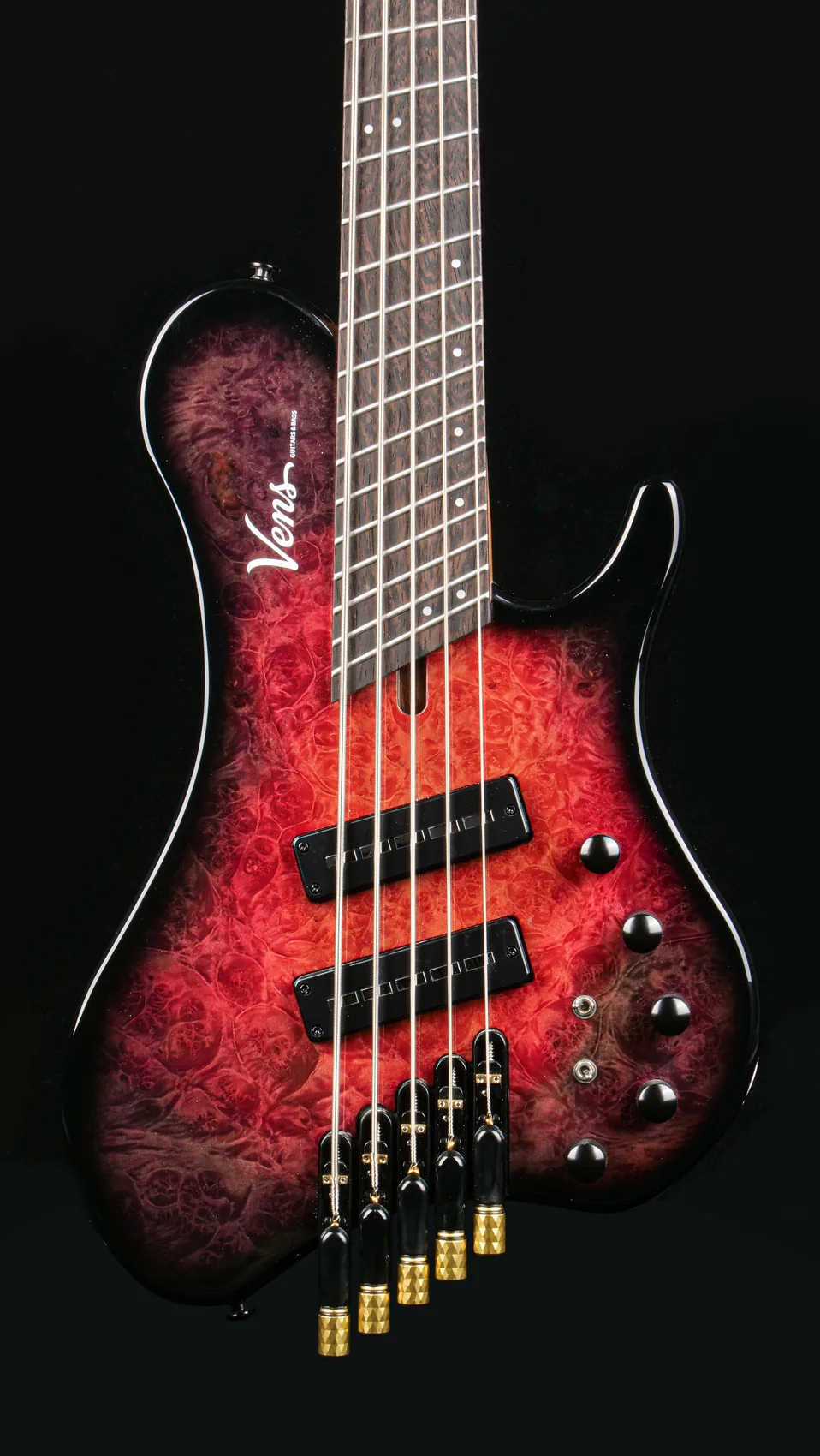 HTF524-BM-OSR in Crimson Shadow finish, body and fingerboard view